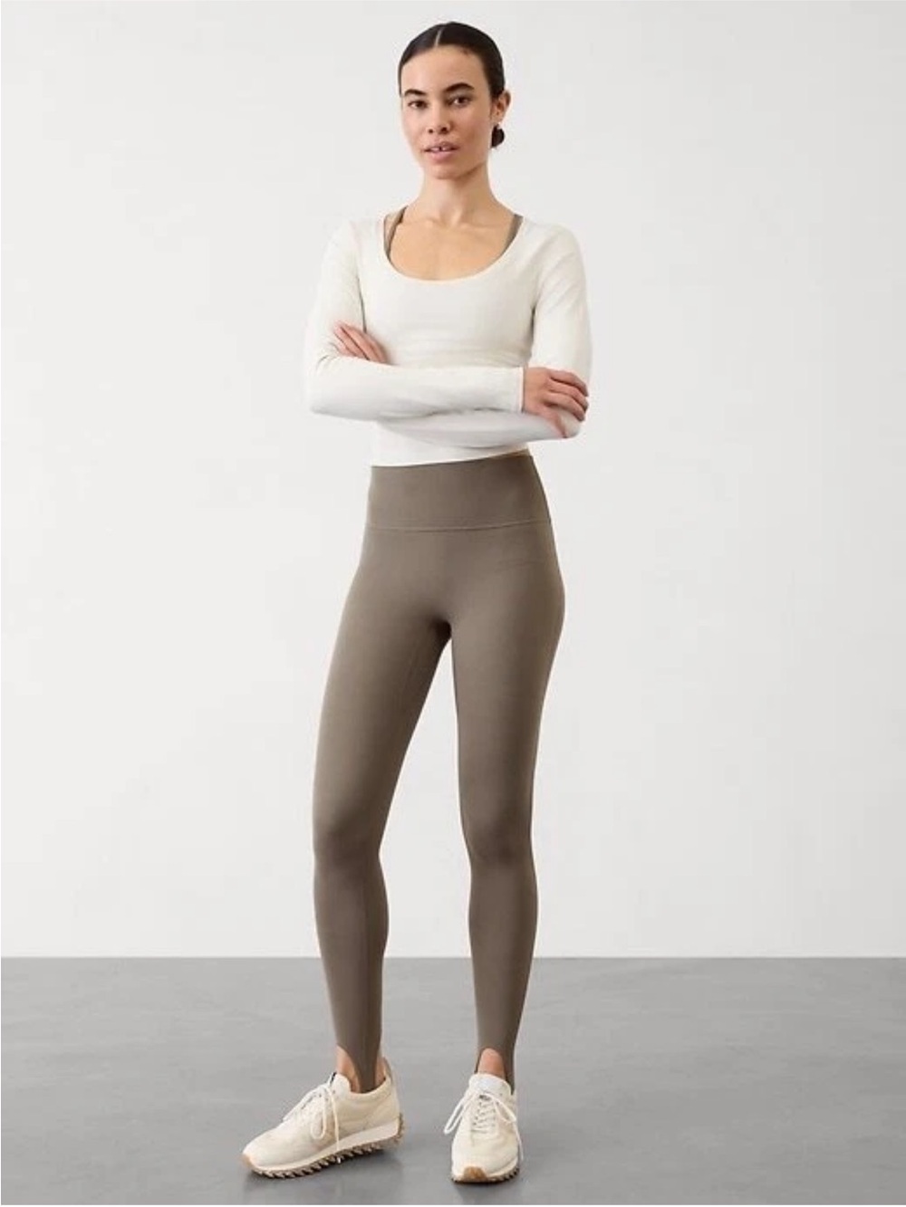 Athleta Transcend High Waist Stirrup Leggings in Taupe